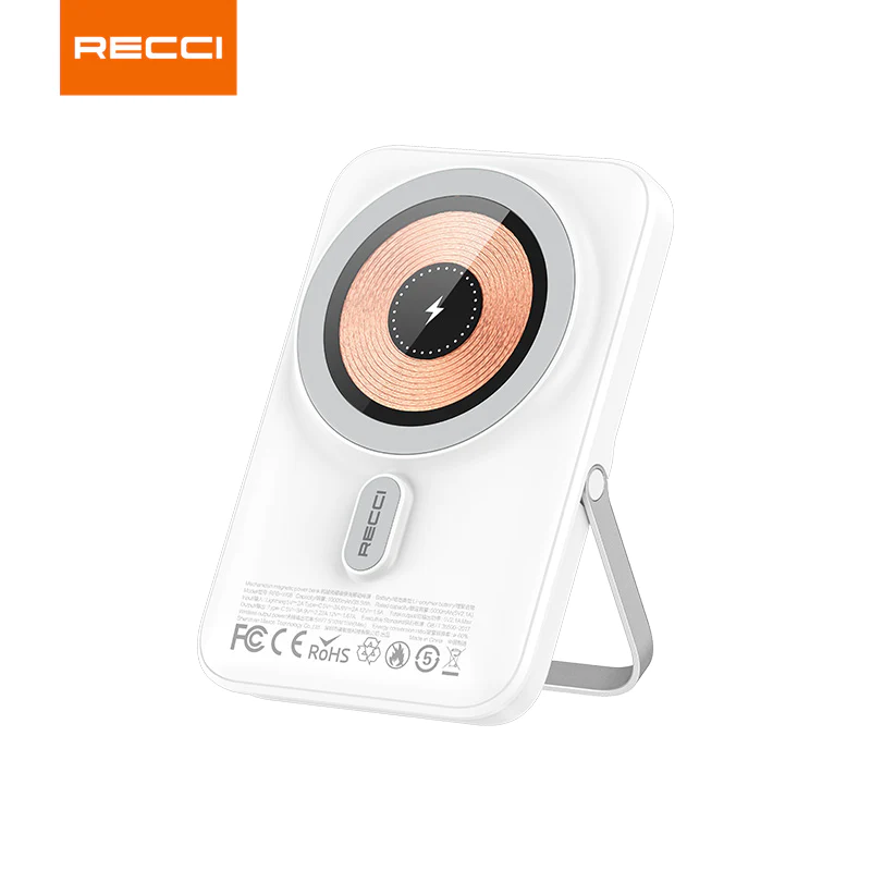 پاوربانک بی سیم رسی مدل RPB-W08 ظرفیت 10000 میلی آمپر ساعت (Recci RPB-W08 Machanic Series Magnetic Charger Power Bank 10000mAh)