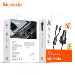 شارژر فندکی 2 پورت با 2 کابل متصل 120 وات مک دودو مدل CC-0370