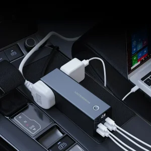 اینورتر فندکی خودرو پاورولوژی مدل PWCUQC038 ظرفیت ۳۰۰ وات با دو خروجی ۲۲۰ ولت