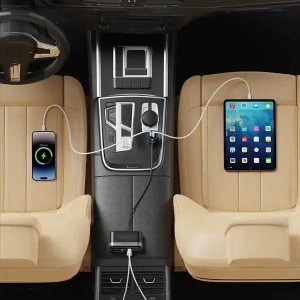 شارژر فندکی 60 وات با کابل جمع شونده پاورولوژی Powerology Currnex Car Charger PCCSR19BK