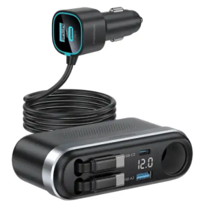 شارژر فندکی 60 وات با کابل جمع شونده پاورولوژی Powerology Currnex Car Charger PCCSR19BK