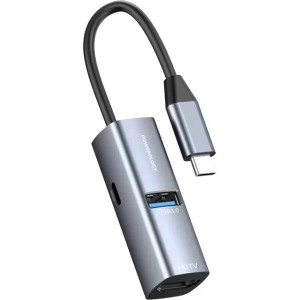 هاب تایپ سی پاورولوژی Powerology Aluminum Mini USB-C Hub PWJT424BK