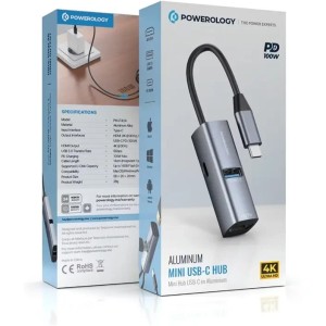 هاب تایپ سی پاورولوژی Powerology Aluminum Mini USB-C Hub PWJT424BK