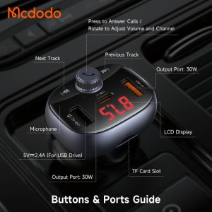 شارژر فندکی 72 وات و پخش کننده بلوتوث مک دودو Mcddodo Car Charger And FM Transmitter CC-5950