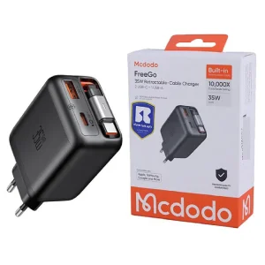 آداپتور دو پورت 35وات با کابل جمع شونده تایپ سی مک دودو Mcdodo FreeGO Charger CH-1280