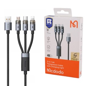 کابل شارژ سه سر 6 آمپر مک دودو Mcdodo Transparent Cable CA-7150