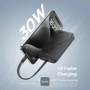 پاوربانک بی‌سیم 30 وات باسئوس مدل Magnetic Mini ظرفیت 10000 میلی آمپر ساعت