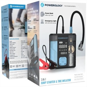 جامپ استارت و پمپ باد پاورولوژی Powerology 3-In-1 Jump Starter & Tire Inflator PPBCHA96BKBU