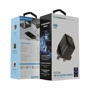 آداپتور شارژ 45 وات پاورولوژی با کابل تایپ سی Powerology VoltFLow 45W Type-C Adaptor PWCUQC069