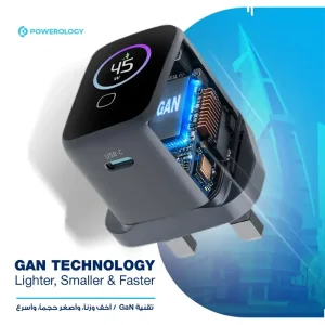 آداپتور شارژ 45 وات پاورولوژی با کابل تایپ سی Powerology VoltFLow 45W Type-C Adaptor PWCUQC069