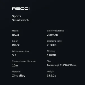 Recci RA08 waterproof, dustproof and wireless charging Sports SmartWatch