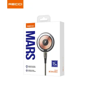 شارژر بی سیم RCW-23CC رسی (Recci RCW-23CC MARS Magnetic suction Wireless Charger science fiction mechanical design Transparent tempered glass panel Type-C)