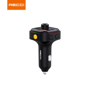 شارژر فندکی تایپ سی و یو اس بی 30 وات و گیرنده بلوتوثی RQ08 رسی (RECCI RQ08 15W+15W MULTI-FUNCTIONAL WITH FM CAR CHARGER)