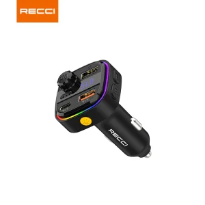 شارژر فندکی تایپ سی و یو اس بی 30 وات و گیرنده بلوتوثی RQ08 رسی (RECCI RQ08 15W+15W MULTI-FUNCTIONAL WITH FM CAR CHARGER)