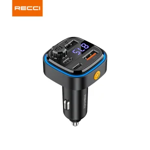 شارژر فندکی تایپ سی و یو اس بی 30 وات و گیرنده بلوتوثی RQ08 رسی (RECCI RQ08 15W+15W MULTI-FUNCTIONAL WITH FM CAR CHARGER)