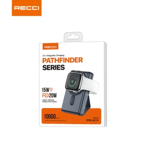 پاوربانک رسی مدل RPB-W19 ظرفیت 10000 میلی آمپر ساعت (Recci RPB-W19 Pathfinder 3 IN 1 Magnetic Wireless Charging Power Bank 100000mAh)