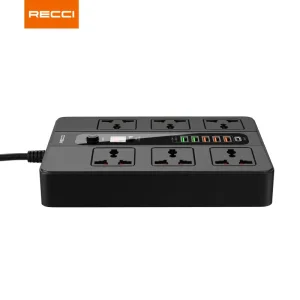 چند راهی برق تایمردار 6 پورت 2500 وات RC07 رسی (Recci RC07 2500W Power Socket 6 Universal Sockets 6 USB Ports)