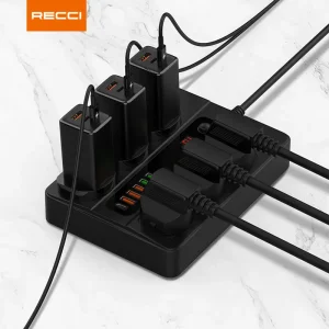 چند راهی برق تایمردار 6 پورت 2500 وات RC07 رسی (Recci RC07 2500W Power Socket 6 Universal Sockets 6 USB Ports)