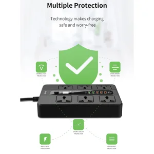 چند راهی برق تایمردار 6 پورت 2500 وات RC07 رسی (Recci RC07 2500W Power Socket 6 Universal Sockets 6 USB Ports)