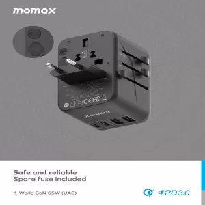 شارژر مسافرتی 5 پورت شصت و پنج وات 1-World | Universal 5-Ports Travel Charger (GaN 65W) مومکس (momax)