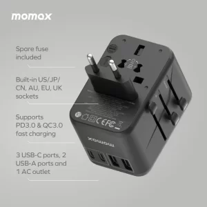 شارژر مسافرتی 5 پورت 1-World | Universal 5-Ports Travel Charger (GaN 70W) مومکس (momax)