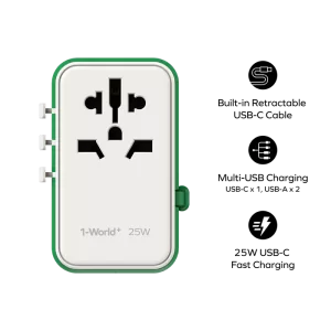 شارژر مسافرتی 3 پورت 1-World+ | 3-Ports Travel Charger | Built-In USB-C Cable (25W) مومکس (momax)