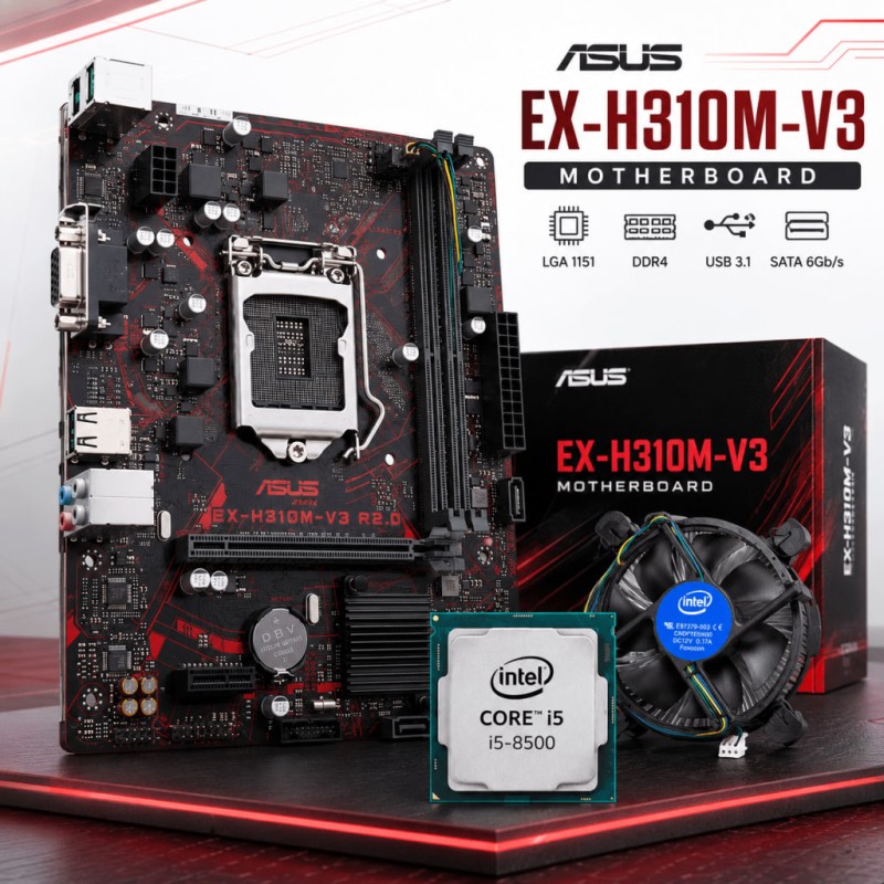 باندل مادربرد Asus EX H310M v3 + پردازنده I5 8500 + فن CPU