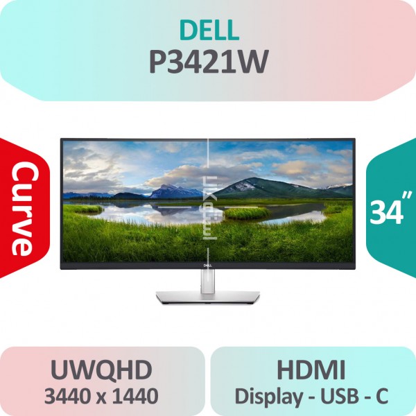 مانیتور استوک Dell P3421W سایز 34 اینچ 4K  IPS پنل خمیده Curved