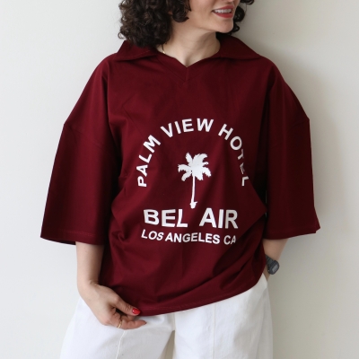 تیشرت یقه‌دار لانگ  Bel Air کد 6087