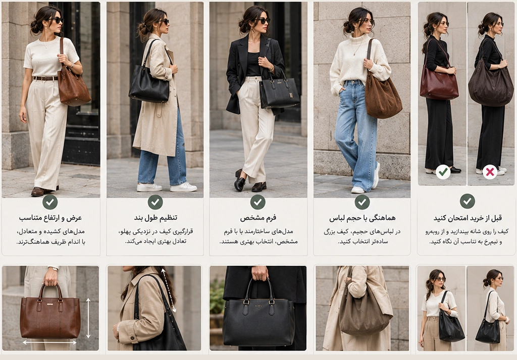 استایل با کیف بزرگ برای افراد قد کوتاه