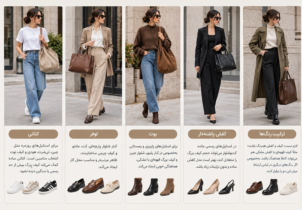 انتخاب کفش برای استایل با کیف بزرگ