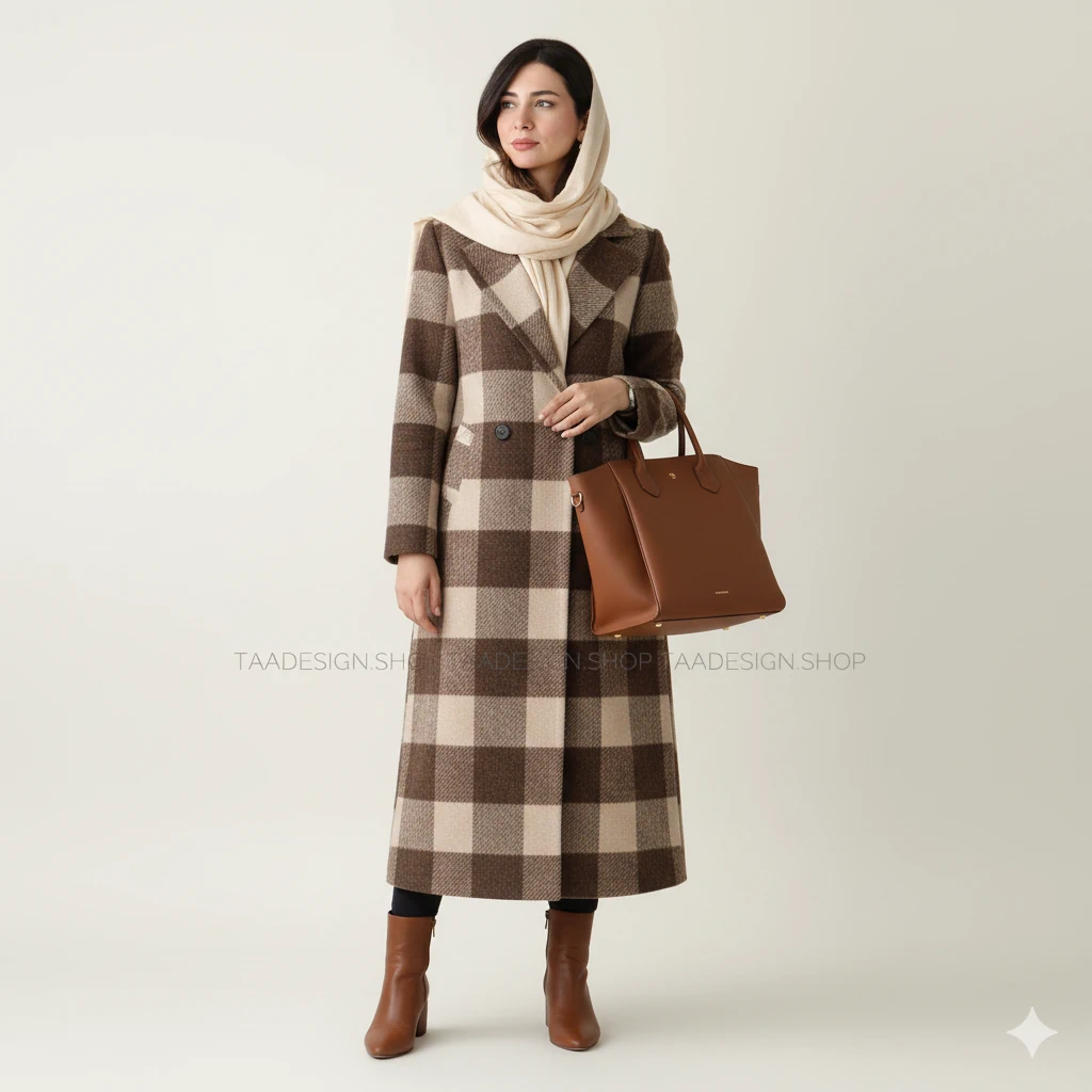 استایل زنانه با پالتو چهار خانه