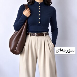 بلوز زنانه یقه‌ ایستاده دکمه‌دار مدل 1708