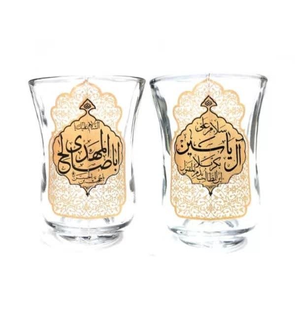 ست استکان کمر باریک دسته دار و نعلبکی نورهان (کتیبه ای)