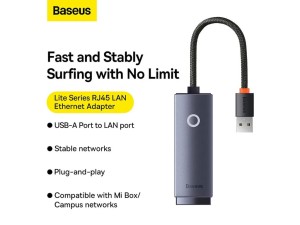 مبدل یواس‌بی به پورت شبکه بیسوس Baseus Ethernet Adapter USB to RJ45 LAN Port WKQX000113