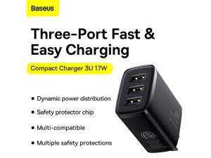 شارژر دیواری سه پورت یواس‌بی 17 وات بیسوس Baseus Compact Charger 3U US CCXJ020201