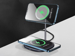 پایه نگهدارنده مگنتی و شارژر وایرلس بیسوس Baseus Swan 2-in-1 Wireless Magnetic Charger 20W WXSW