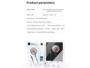 شارژر بی سیم مگنتی 15 وات ویوو Wiwu Transparent Magnetic Wireless Charger M14