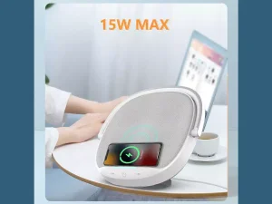 اسپیکر بلوتوث و شارژر وایرلس قابل حمل دارای چراغ ویوو WiWU 3 in 1 Wireless charging desk lamp speaker Y1