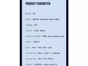 کابل شارژ سریع یواس‌بی به لایتنینگ یک متری ایکس‌او XO Automatic power off Streamwr USB cable for lightning NB158