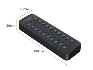 هاب پرسرعت 10 پورت اوریکو ORICO CT2U3-10AB Multi-Port Hub With Individual Switches USB3