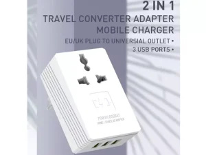 شارژر دیواری و مبدل برق مسافرتی با سه درگاه یواس‌بی الدنیو LDNIO Travel Converter Adapter A3306