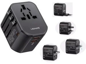 شارژر مسافرتی دو یواس‌بی، یک تایپ‌سی و یک سوکت برق 20 وات یوسامز USAMS US-CC179 T59 20W USB+Type-C Universal Travel Charger 20W