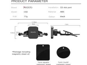 هولدر موبایل مگنتی داخل خودرو یسیدو YESIDO C92 Universal magnetic car mount