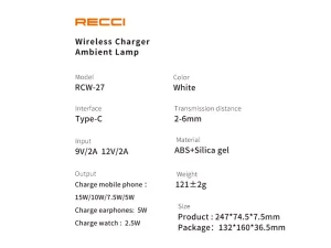 شارژ بی سیم چند کاره رسی Recci Wireless Charger Ambient Lamp RCW-27