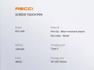 قلم لمسی هوشمند رسی Recci Screen Touch Pen with Type-C Charging RCS-S09