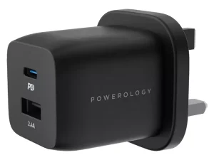 شارژر دیواری فست 32 وات همراه کابل لایتنینگ پاورولوژی Powerology Ultra Quick Charge PWCUQC005