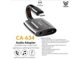 مبدل لایتنینگ به لایتنینگ و جک 3.5mm مک‌دودو CA-6340 Mcdodo Dual Port Lightning To Lightning+ jack 3.5mm Transmission