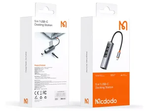 هاب تایپ‌ سی با 5 پورت مک‌ دودو MCDODO USB-C USB3.0x4+PD100W HU-112