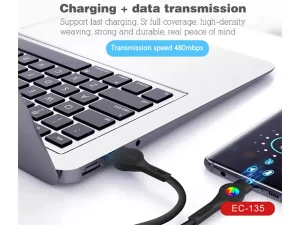 کابل شارژ سریع میکرو یو اس بی 3 آمپر یک متری ارلدام EARLDOM EC-135M 3A Fast Charging Cable With LED